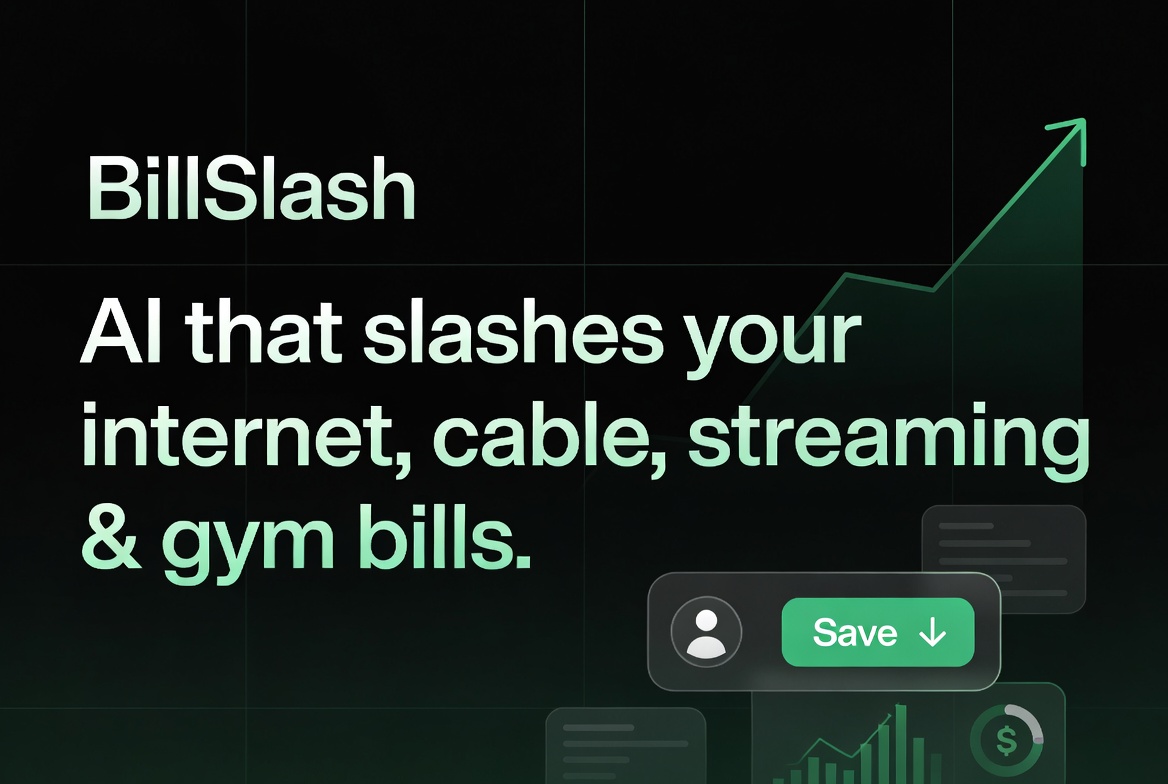 BillSlash AI slashing internet, cable and streaming bills with savings trend graph