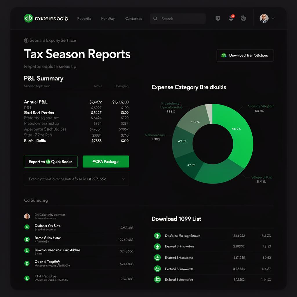 Reports & Tax Season Mode — One-click CPA-ready exports